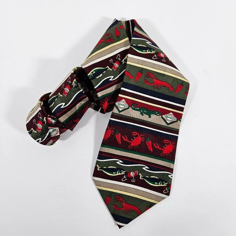 Tabasco Novelty Silk Tie Lobster Crab Alligator Peppers Red Green‎ Black Necktie